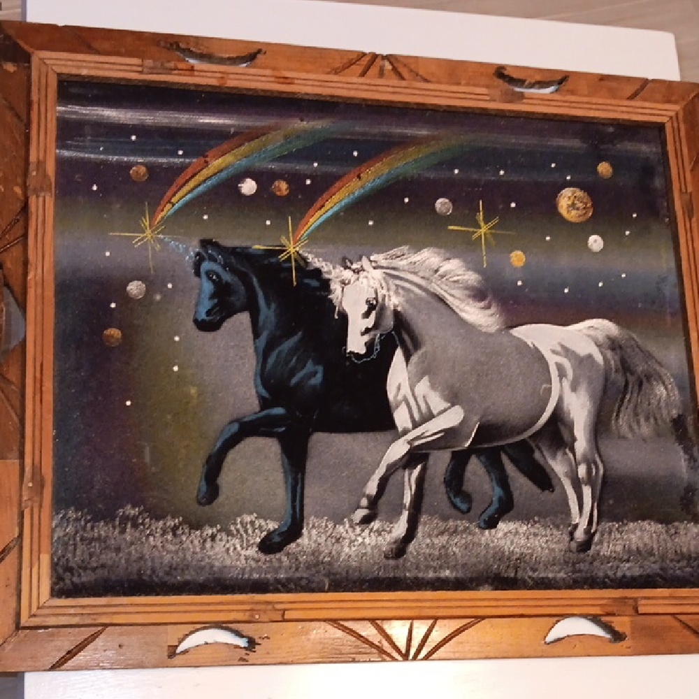 Vintage Horse Tapestry with Wooden Frame